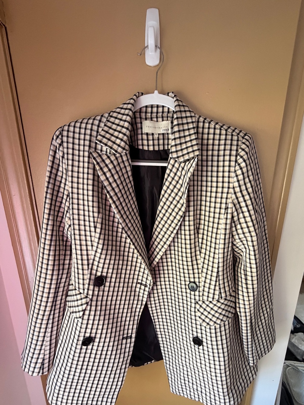 Checked Double-Breasted Blazer Jacket - Black & White